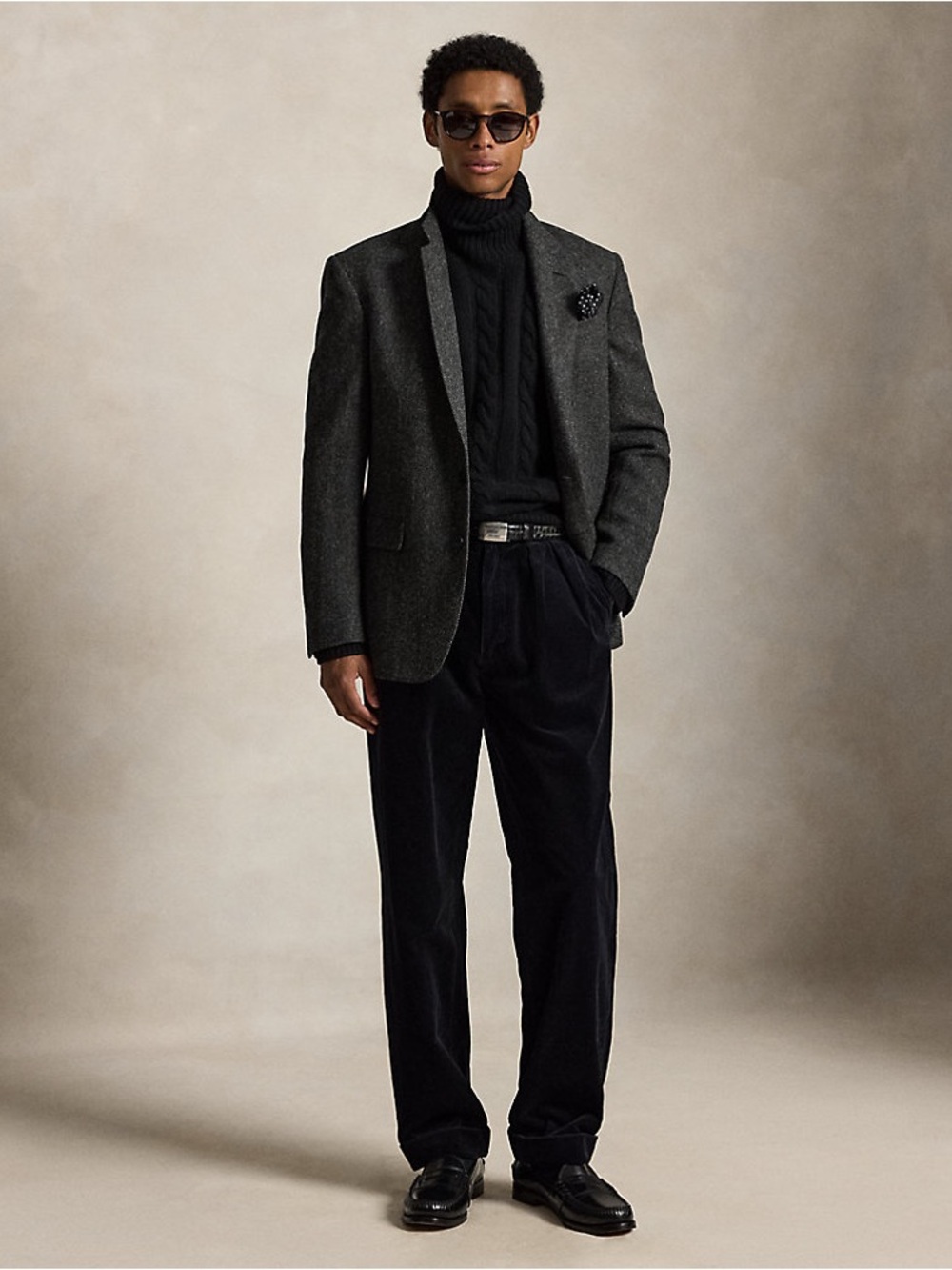 Lauren Ralph Lauren Black Corduroy Cuffed & Pleated Pants